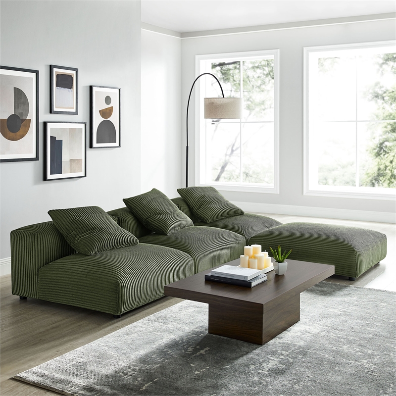 Maklaine 4-Piece Modular Corduroy Upholstered Sectional Sofa in Fern
