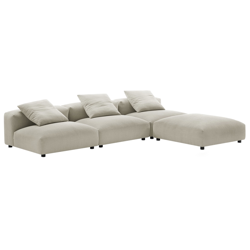 Maklaine 4-Piece Modular Upholstered Fabric Sectional Sofa in Linen