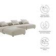 Maklaine 4-Piece Modular Upholstered Fabric Sectional Sofa in Linen