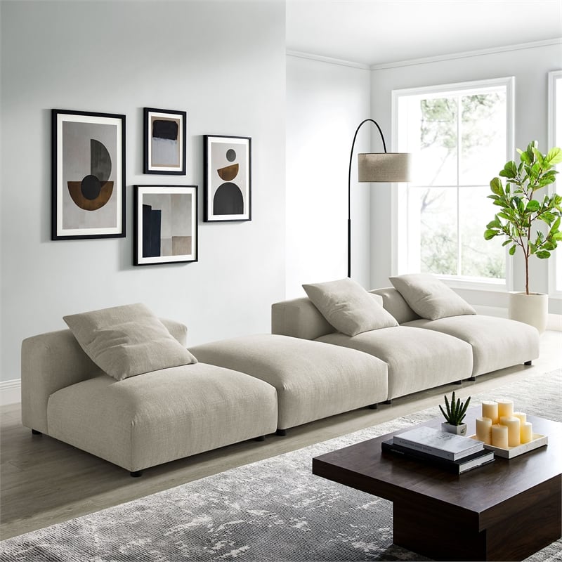 Maklaine 4-Piece Modular Upholstered Fabric Sectional Sofa in Linen