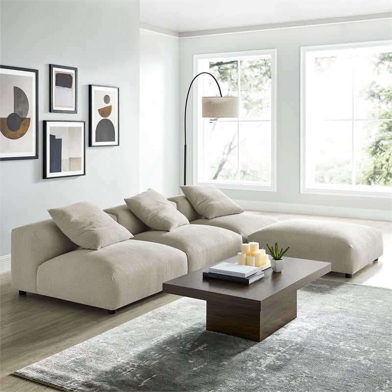 Maklaine 4-Piece Modular Upholstered Fabric Sectional Sofa in Linen