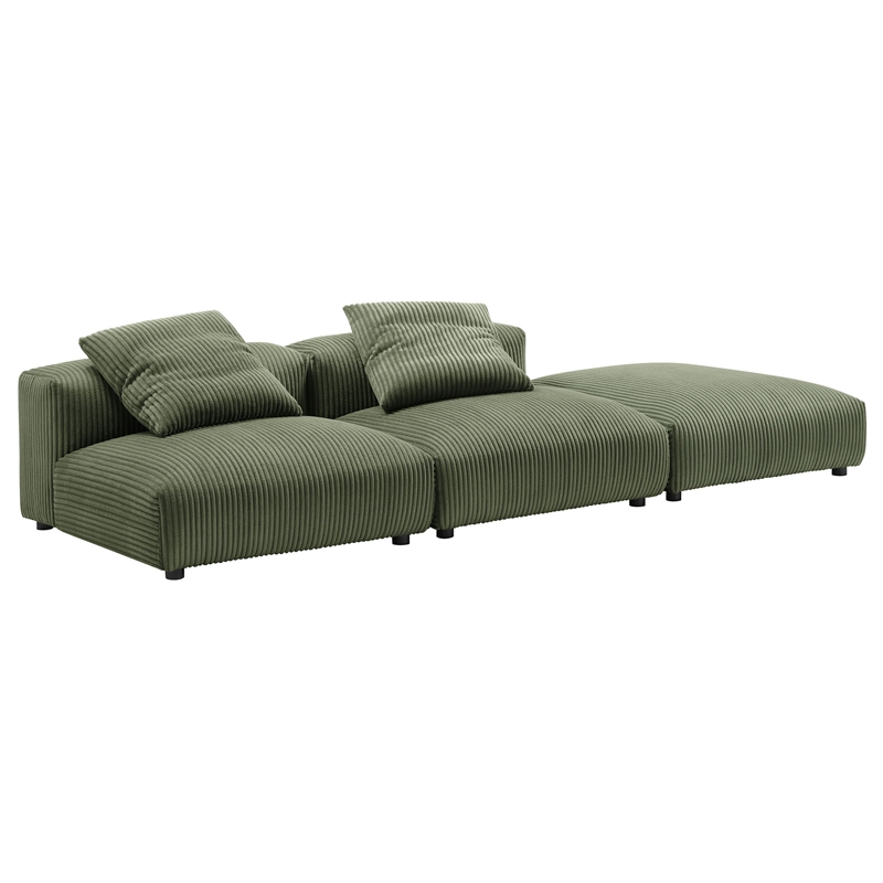 Maklaine 3-Piece Modular Corduroy Upholstered Sectional Sofa in Fern