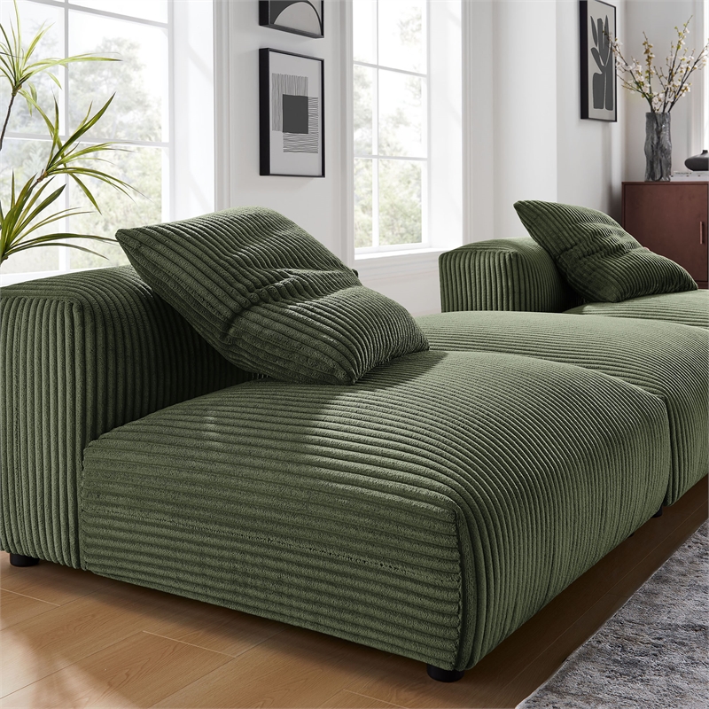 Maklaine 3-Piece Modular Corduroy Upholstered Sectional Sofa in Fern