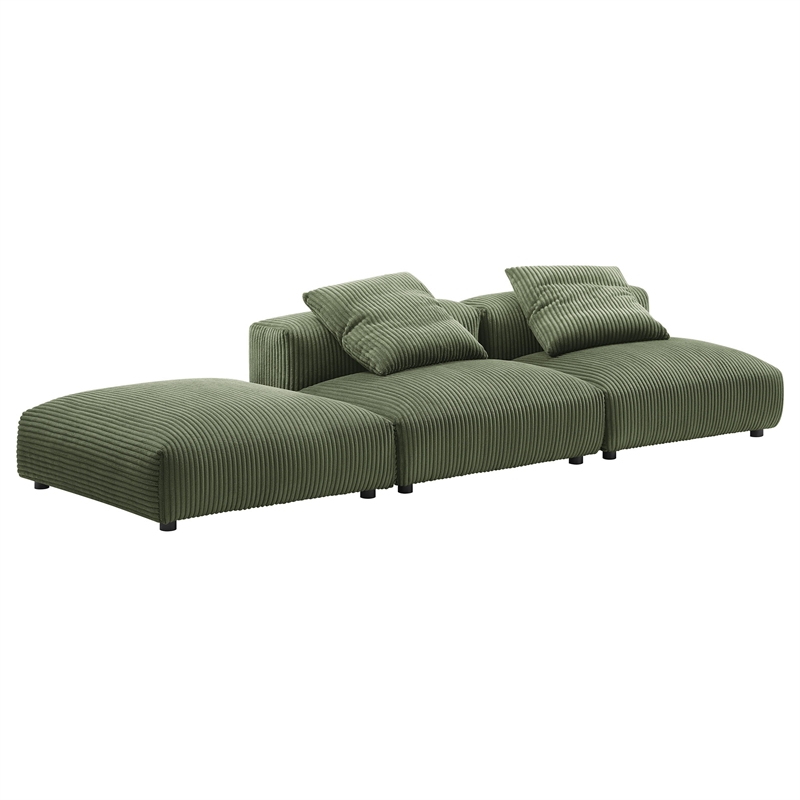 Maklaine 3-Piece Modular Corduroy Upholstered Sectional Sofa in Fern