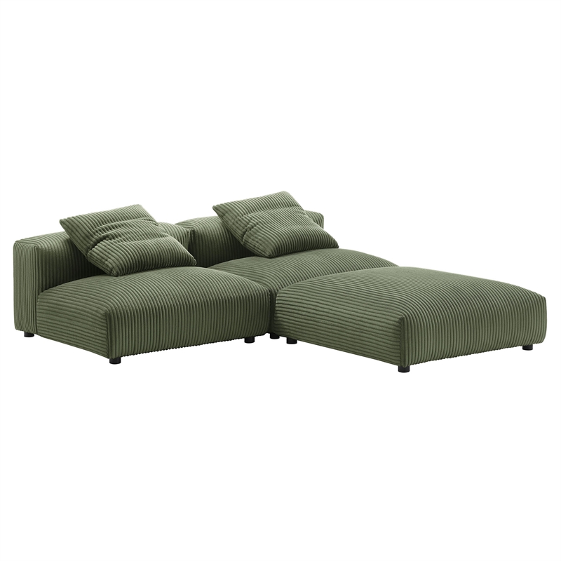 Maklaine 3-Piece Modular Corduroy Upholstered Sectional Sofa in Fern