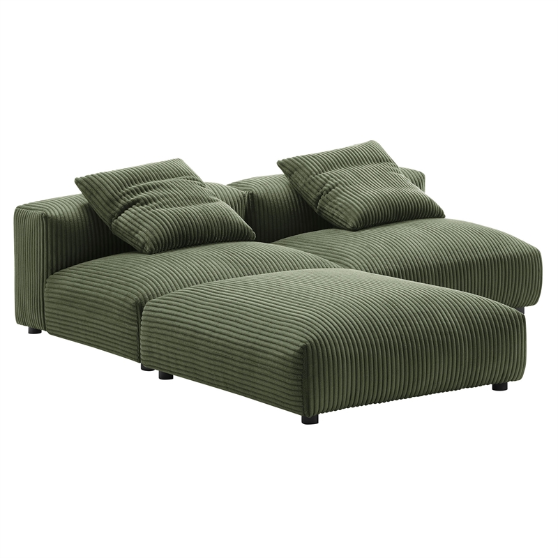 Maklaine 3-Piece Modular Corduroy Upholstered Sectional Sofa in Fern