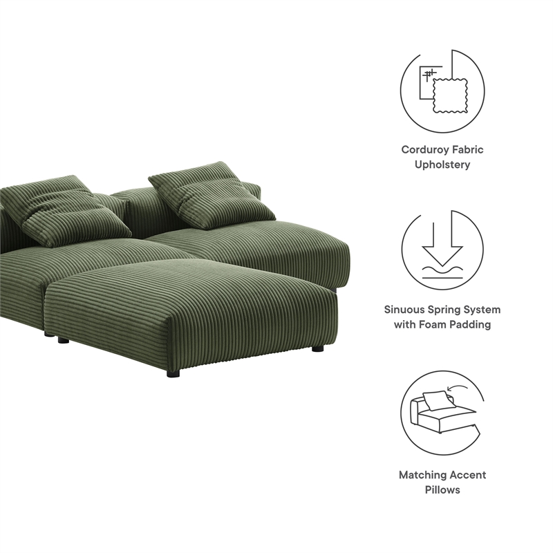 Maklaine 3-Piece Modular Corduroy Upholstered Sectional Sofa in Fern