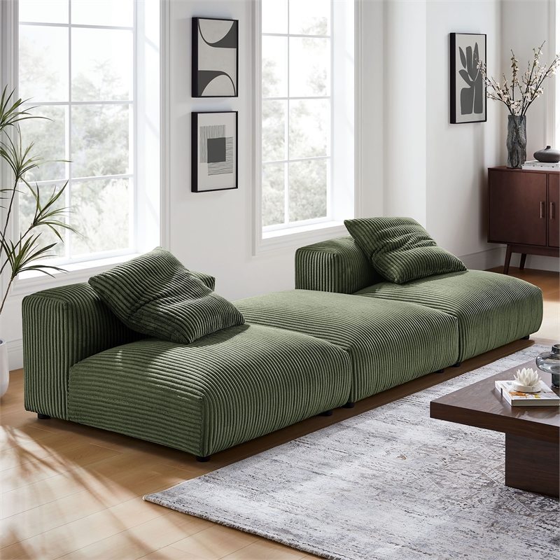 Maklaine 3-Piece Modular Corduroy Upholstered Sectional Sofa in Fern