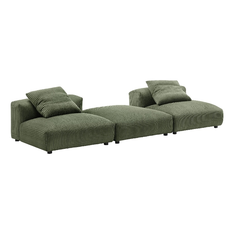 Maklaine 3-Piece Modular Corduroy Upholstered Sectional Sofa in Fern