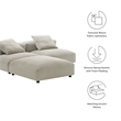 Maklaine 3-Piece Modular Upholstered Fabric Sectional Sofa in Linen