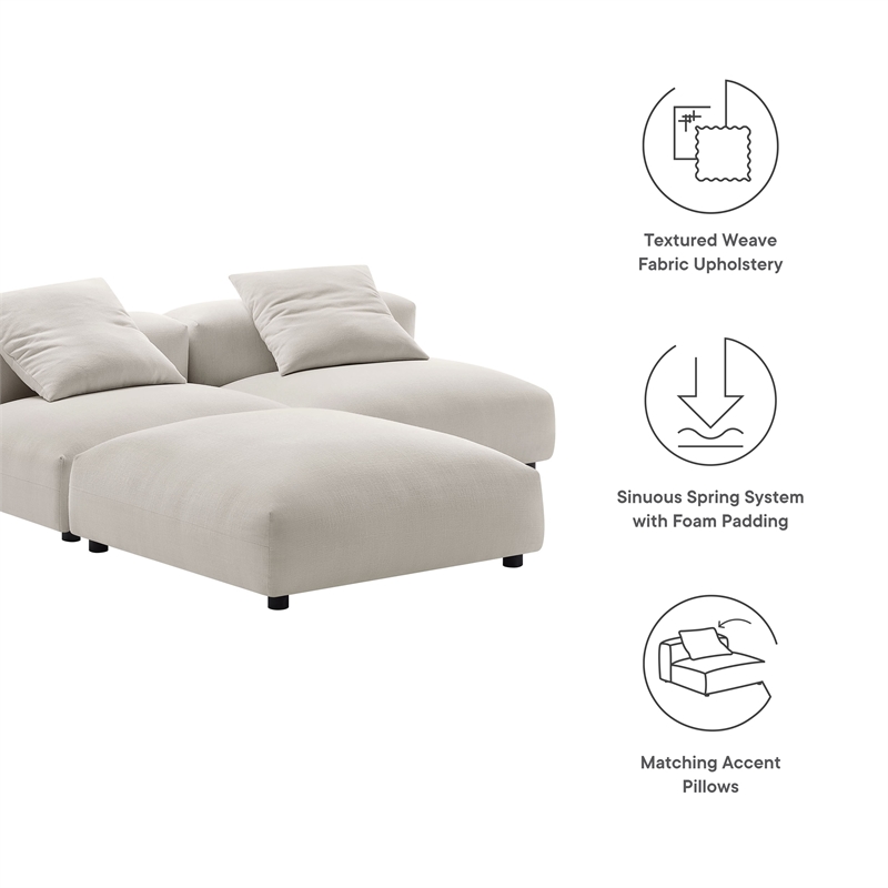 Maklaine 3-Piece Modular Upholstered Fabric Sectional Sofa in Salt
