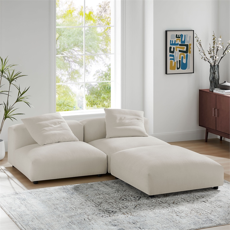 Maklaine 3-Piece Modular Upholstered Fabric Sectional Sofa in Salt