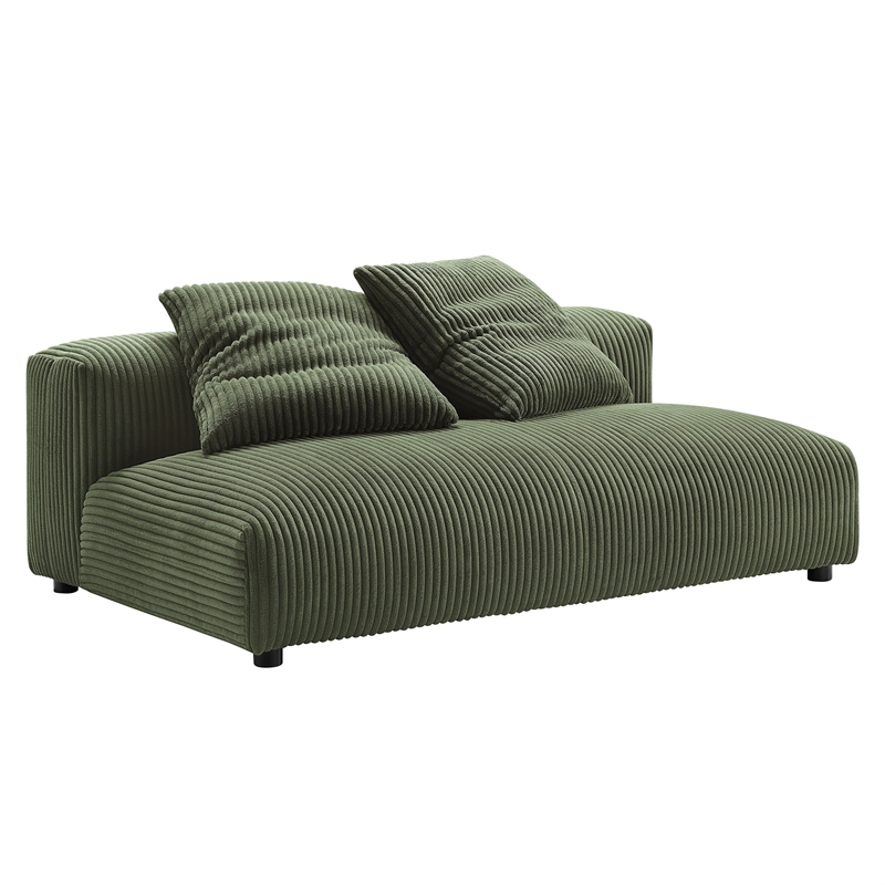 Maklaine Modular Corduroy Upholstered Armless Loveseat and Ottoman Set in Fern