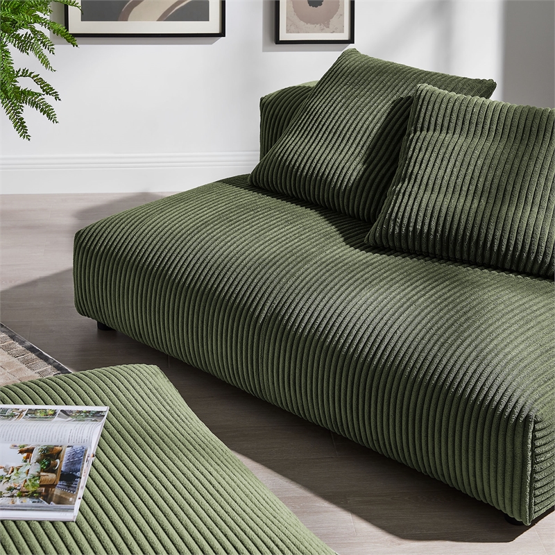 Maklaine Modular Corduroy Upholstered Armless Loveseat and Ottoman Set in Fern