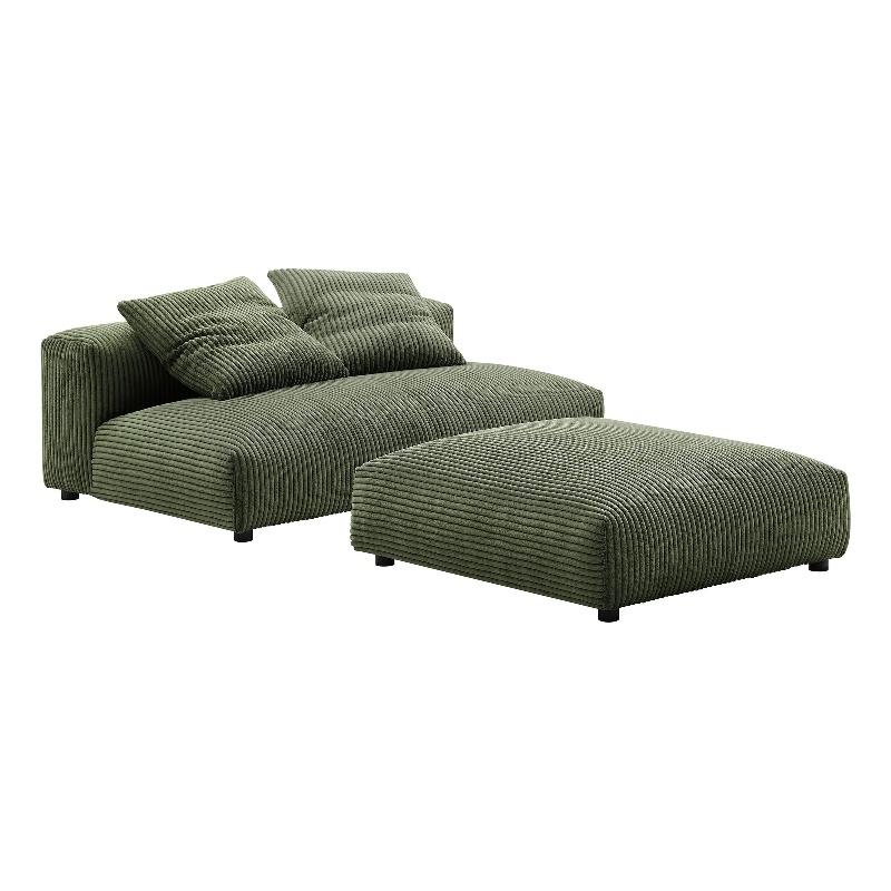 Maklaine Modular Corduroy Upholstered Armless Loveseat and Ottoman Set in Fern