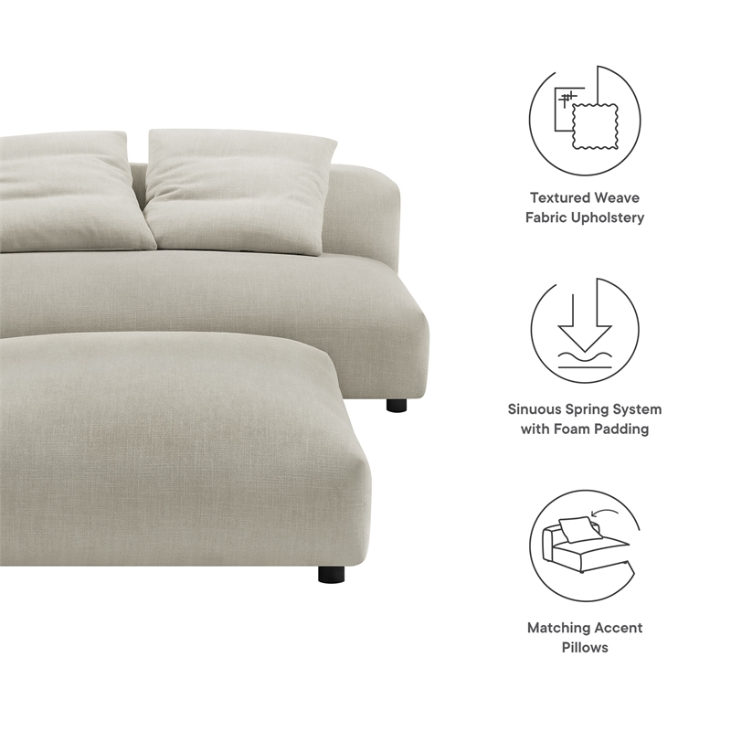 Maklaine Modular Upholstered Fabric Armless Loveseat and Ottoman Set in Linen