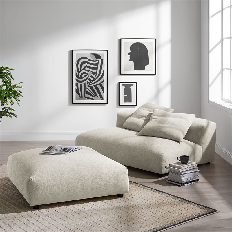 Maklaine Modular Upholstered Fabric Armless Loveseat and Ottoman Set in Linen
