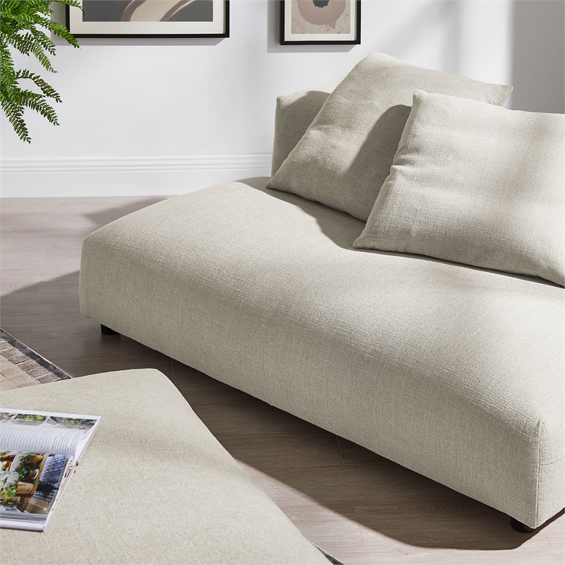Maklaine Modular Upholstered Fabric Armless Loveseat and Ottoman Set in Linen
