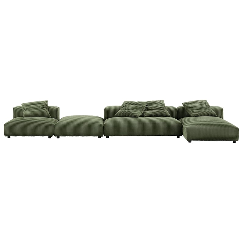 Maklaine 4-Pc Modular Corduroy Upholstered Sectional Sofa With Ottoman in Fern