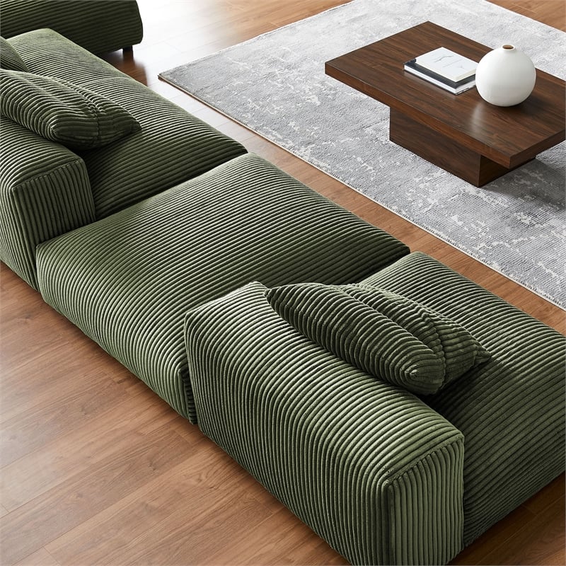 Maklaine 4-Pc Modular Corduroy Upholstered Sectional Sofa With Ottoman in Fern