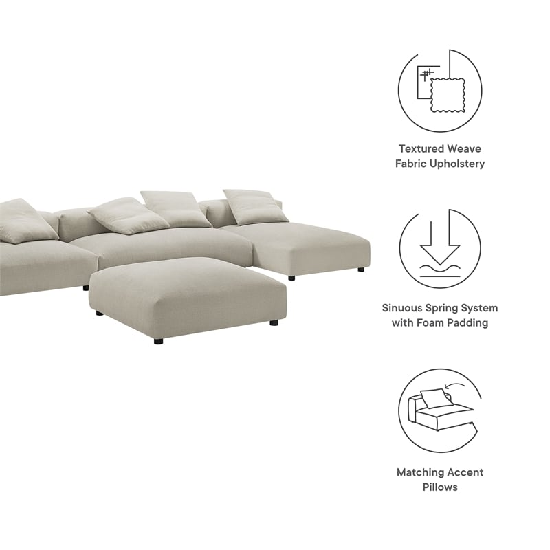 Maklaine 4-Piece Modular Upholstered Fabric Sectional Sofa With Ottoman in Linen