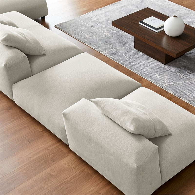 Maklaine 4-Piece Modular Upholstered Fabric Sectional Sofa With Ottoman in Linen