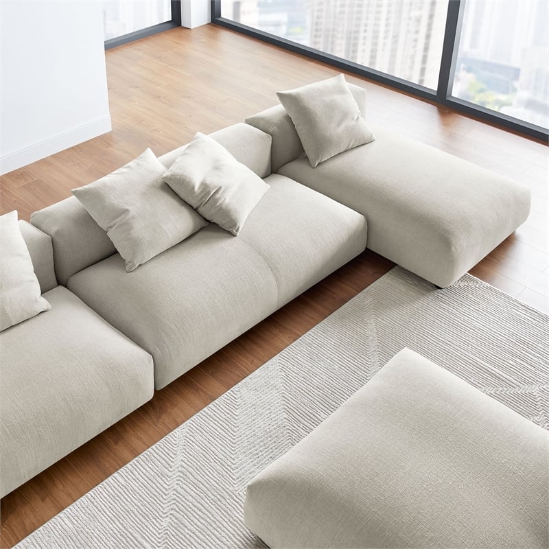 Maklaine 4-Piece Modular Upholstered Fabric Sectional Sofa With Ottoman in Linen