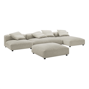 Maklaine 4-Piece Modular Upholstered Fabric Sectional Sofa With Ottoman in Linen