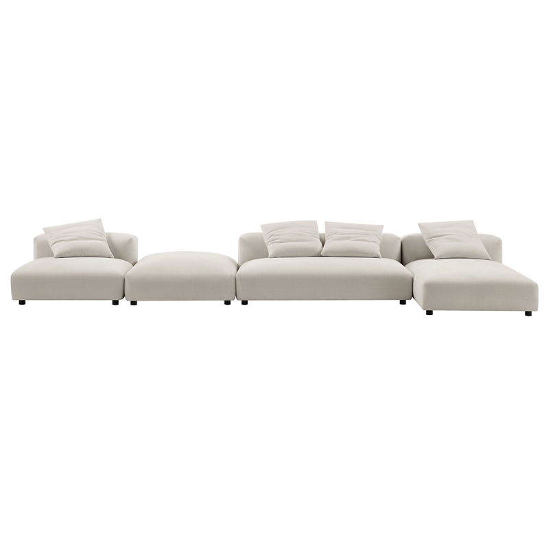 Maklaine 4-Piece Modular Upholstered Fabric Sectional Sofa With Ottoman in Salt