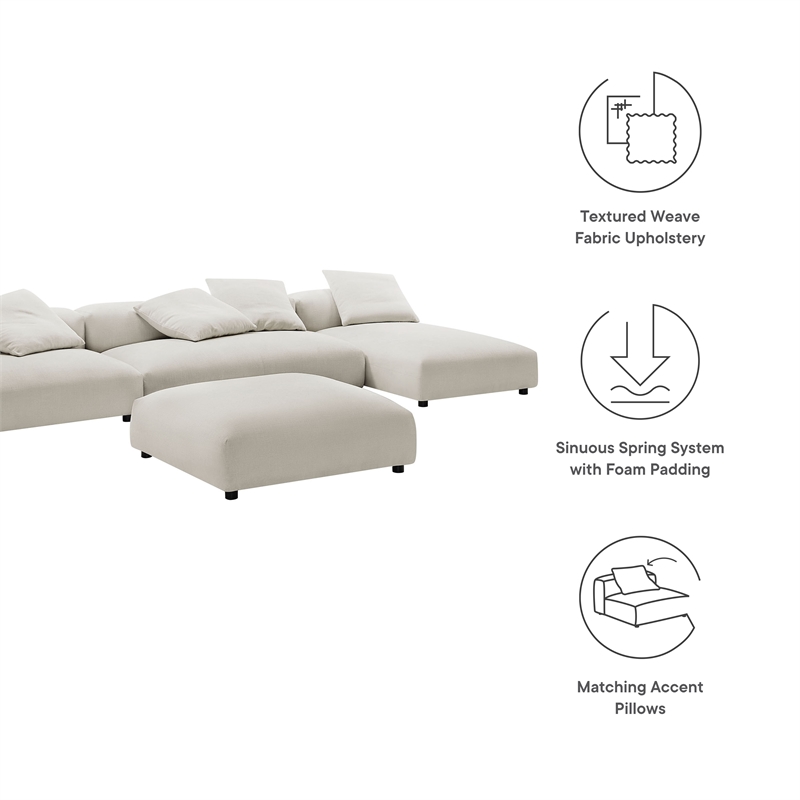 Maklaine 4-Piece Modular Upholstered Fabric Sectional Sofa With Ottoman in Salt