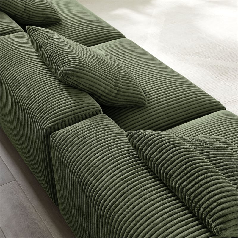 Maklaine Contemporary 3-Piece Modular Corduroy Upholstered Sofa in Fern