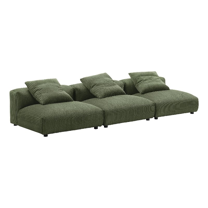 Maklaine Contemporary 3-Piece Modular Corduroy Upholstered Sofa in Fern