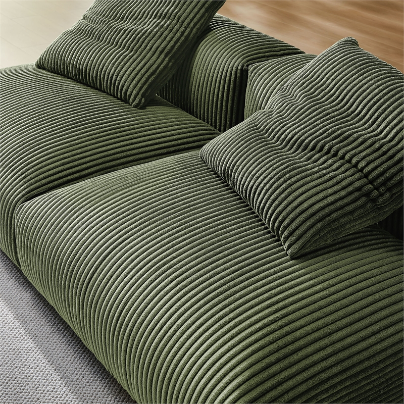 Maklaine Contemporary 2-Piece Modular Corduroy Upholstered Sofa in Fern