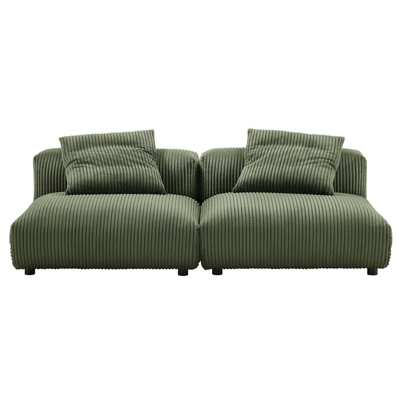 Maklaine Contemporary 2-Piece Modular Corduroy Upholstered Sofa in Fern