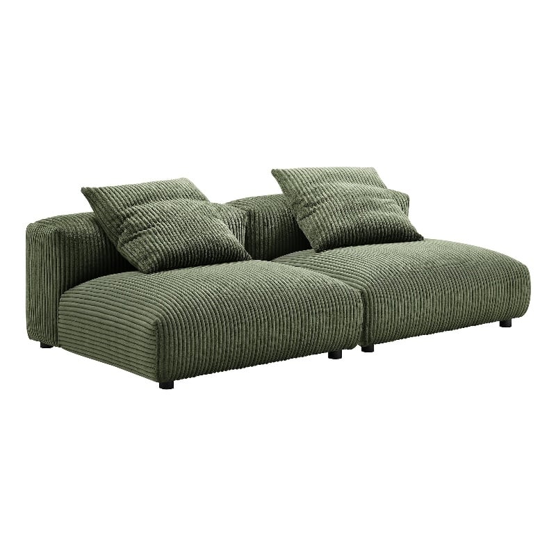 Maklaine Contemporary 2-Piece Modular Corduroy Upholstered Sofa in Fern