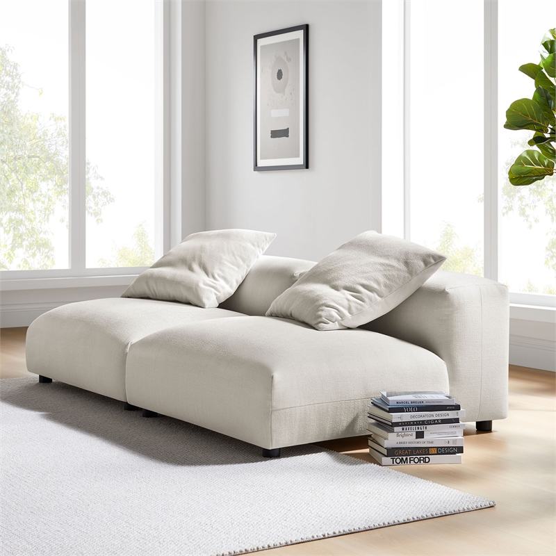 Maklaine Contemporary 2-Piece Modular Upholstered Fabric Sofa in Salt