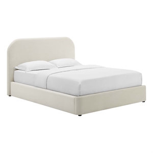Maklaine Performance Velvet Curved Full Platform Bed in Alabaster