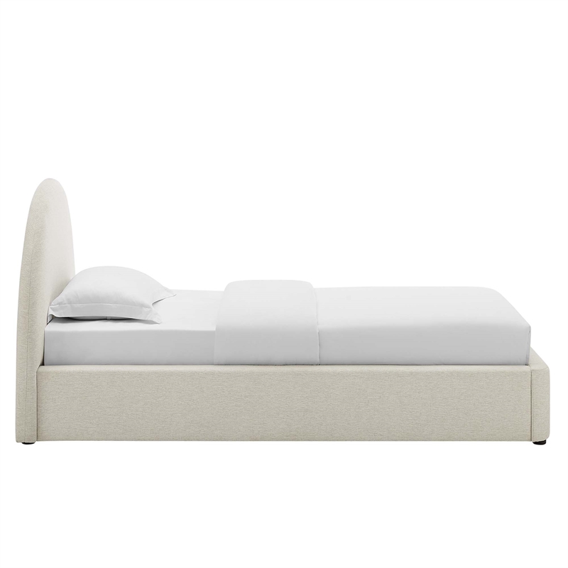 Maklaine Arched Round Twin Platform Bed in Heathered Weave Ivory