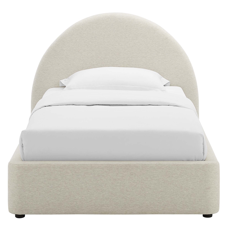 Maklaine Arched Round Twin Platform Bed in Heathered Weave Ivory