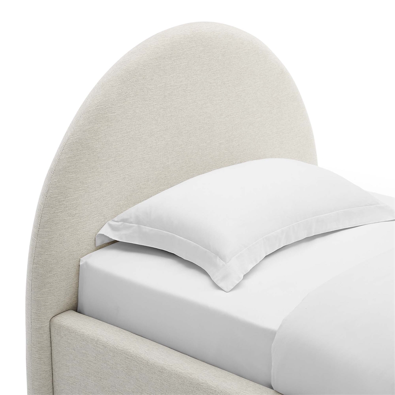 Maklaine Arched Round Twin Platform Bed in Heathered Weave Ivory