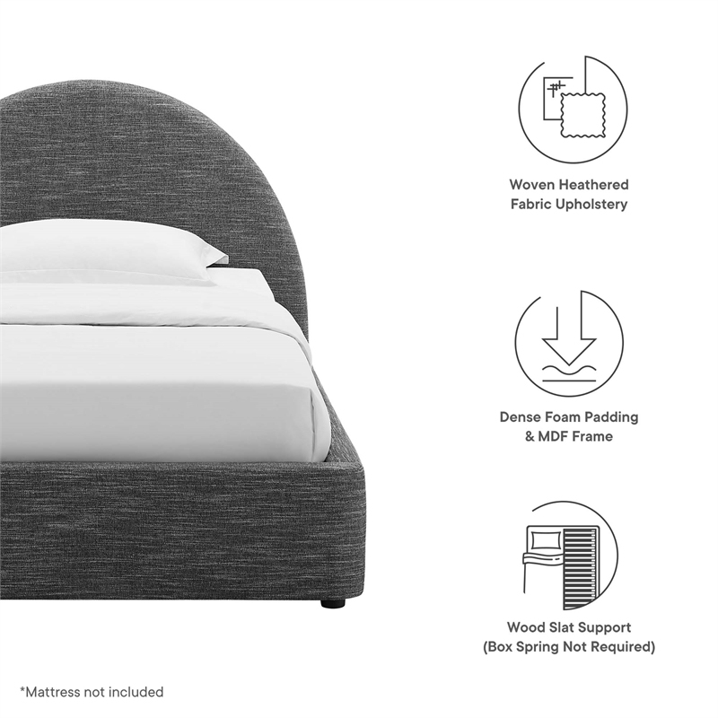 Maklaine Arched Round Twin Platform Bed in Heathered Weave Slate