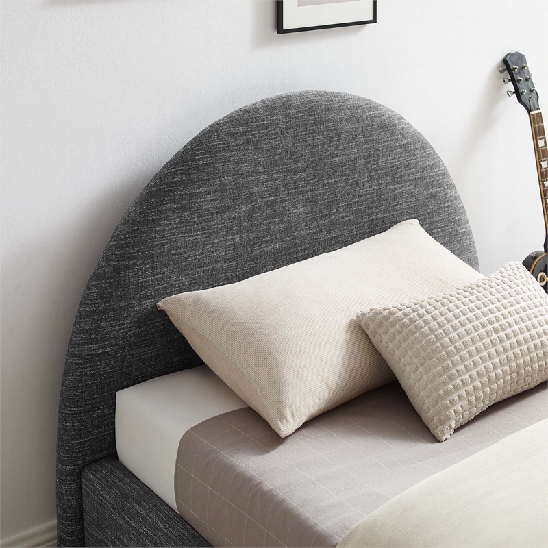 Maklaine Arched Round Twin Platform Bed in Heathered Weave Slate