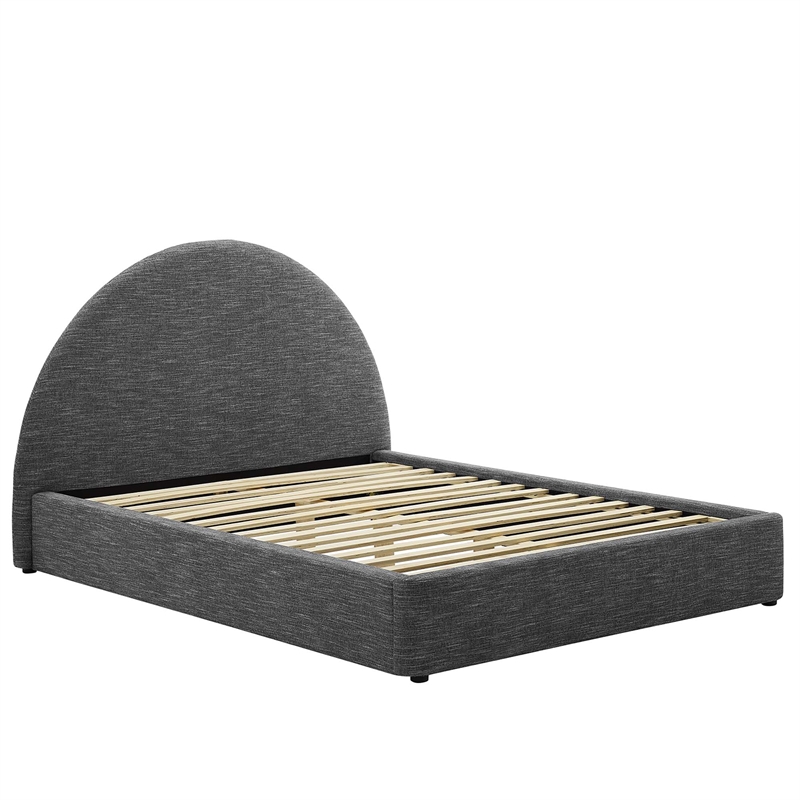 Maklaine Arched Round Full Platform Bed in Heathered Weave Slate