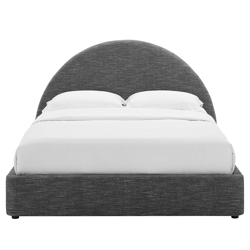 Maklaine Arched Round Full Platform Bed in Heathered Weave Slate