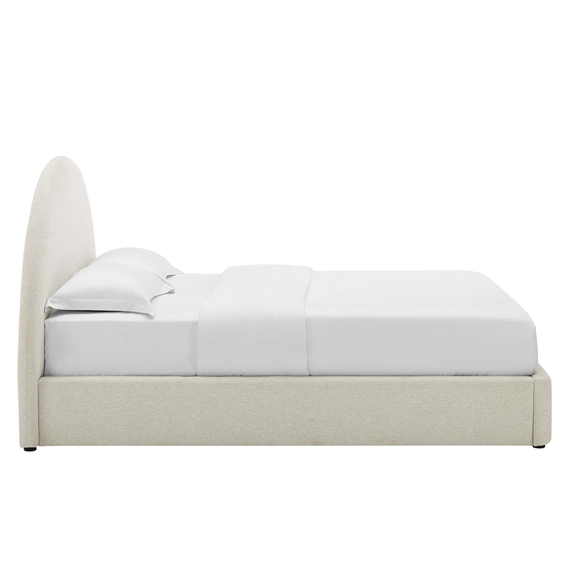 Maklaine Arched Round Queen Platform Bed in Heathered Weave Ivory