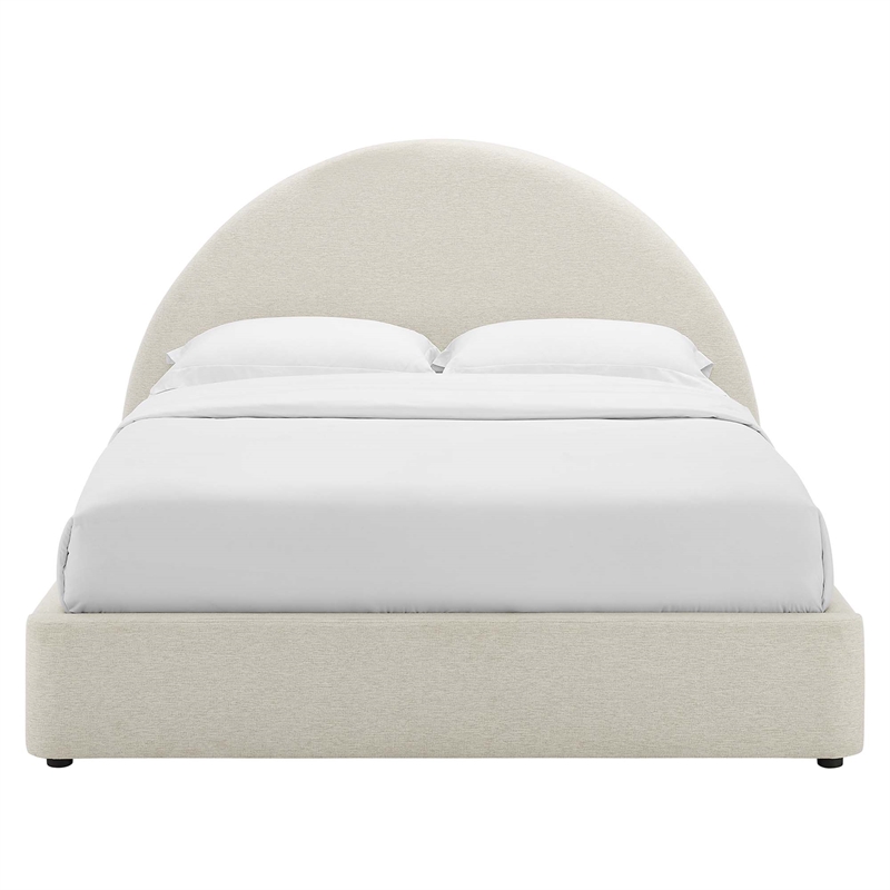 Maklaine Arched Round Queen Platform Bed in Heathered Weave Ivory