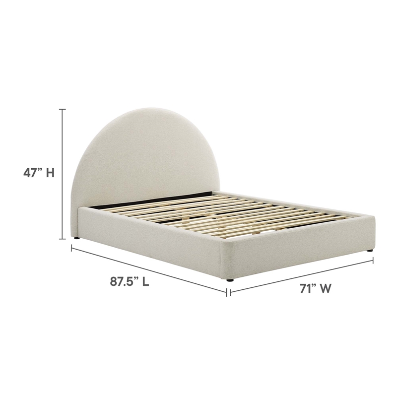 Maklaine Arched Round Queen Platform Bed in Heathered Weave Ivory
