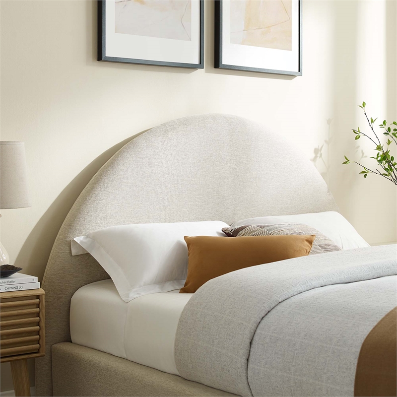 Maklaine Arched Round Queen Platform Bed in Heathered Weave Ivory
