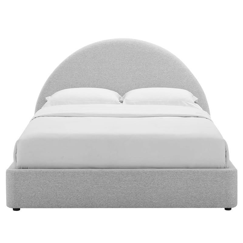 Maklaine Arched Round Queen Platform Bed in Heathered Weave Light Gray