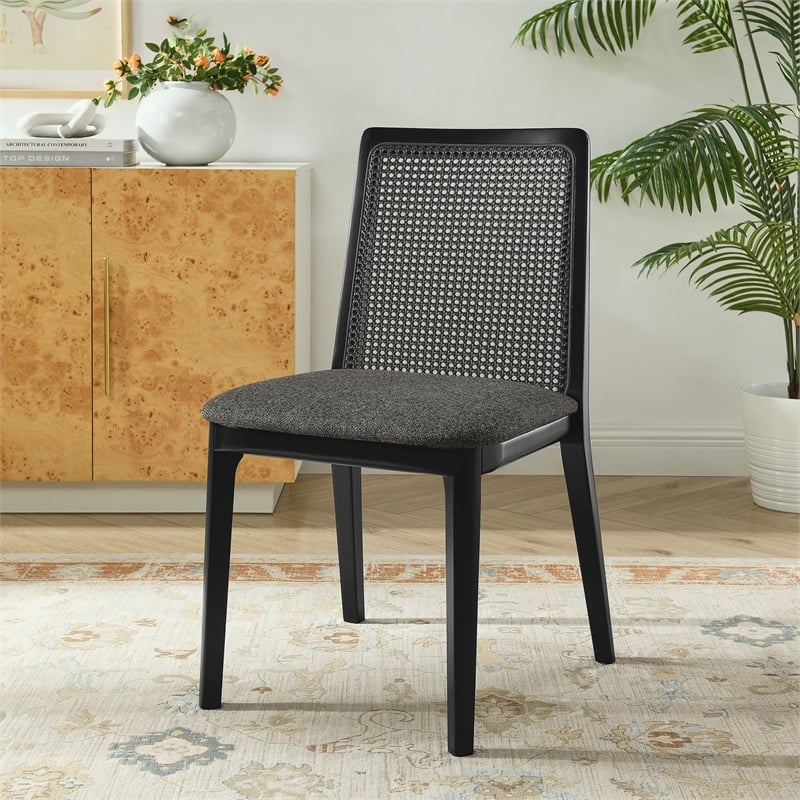 Maklaine Contemporary Dense Foam Padding Dining Side Chair in Black Black Gray